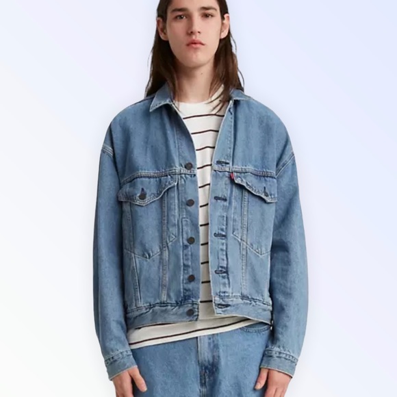 Levi's Premium Stay Loose Denim Trucker Jacket Mens XXL Light Wash Cotton Hemp